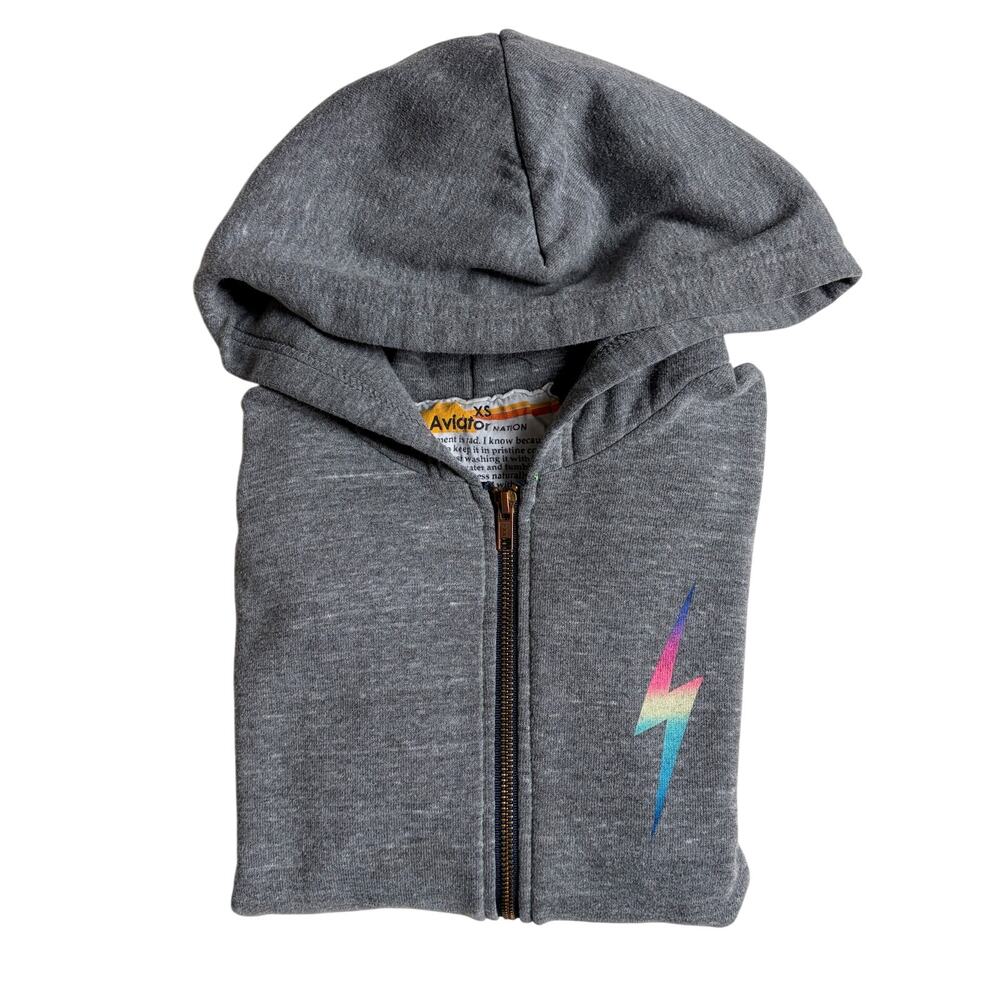 Aviator Nation Bolt Zip Hoodie (Heather/Rainbow Pink) - Size Extra Small